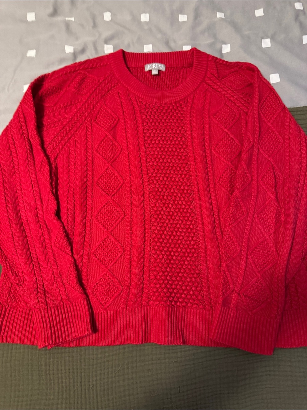 J. Crew Women’s Bright Red Cable-Knit Crewneck Sweater